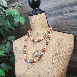 Handmade Long Layer Necklace Boho Ethnic Earthy Tones